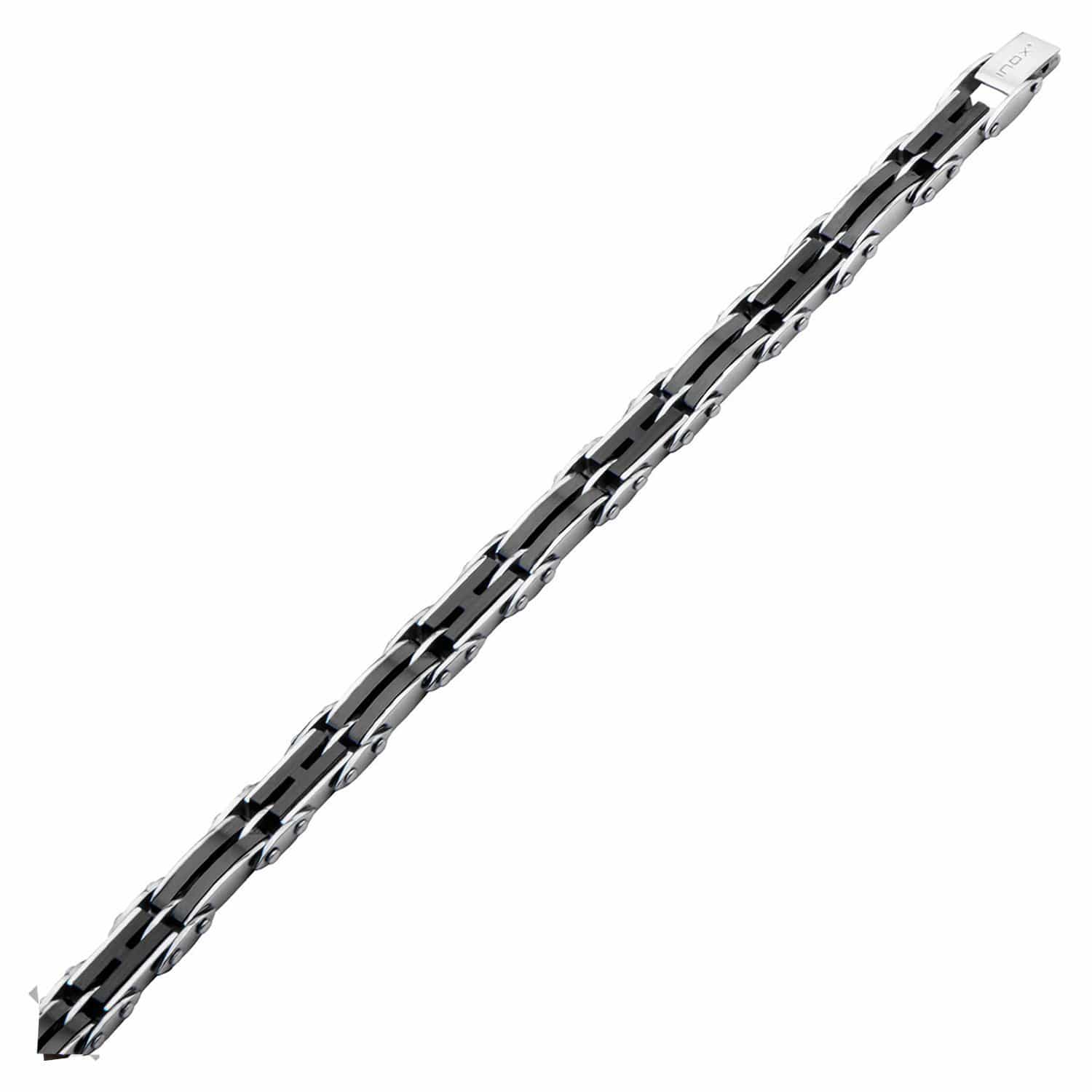 INOX JEWELRY Bracelets Black and Silver Tone Stainless Steel Reversible H-Link Bracelet BRDDS02