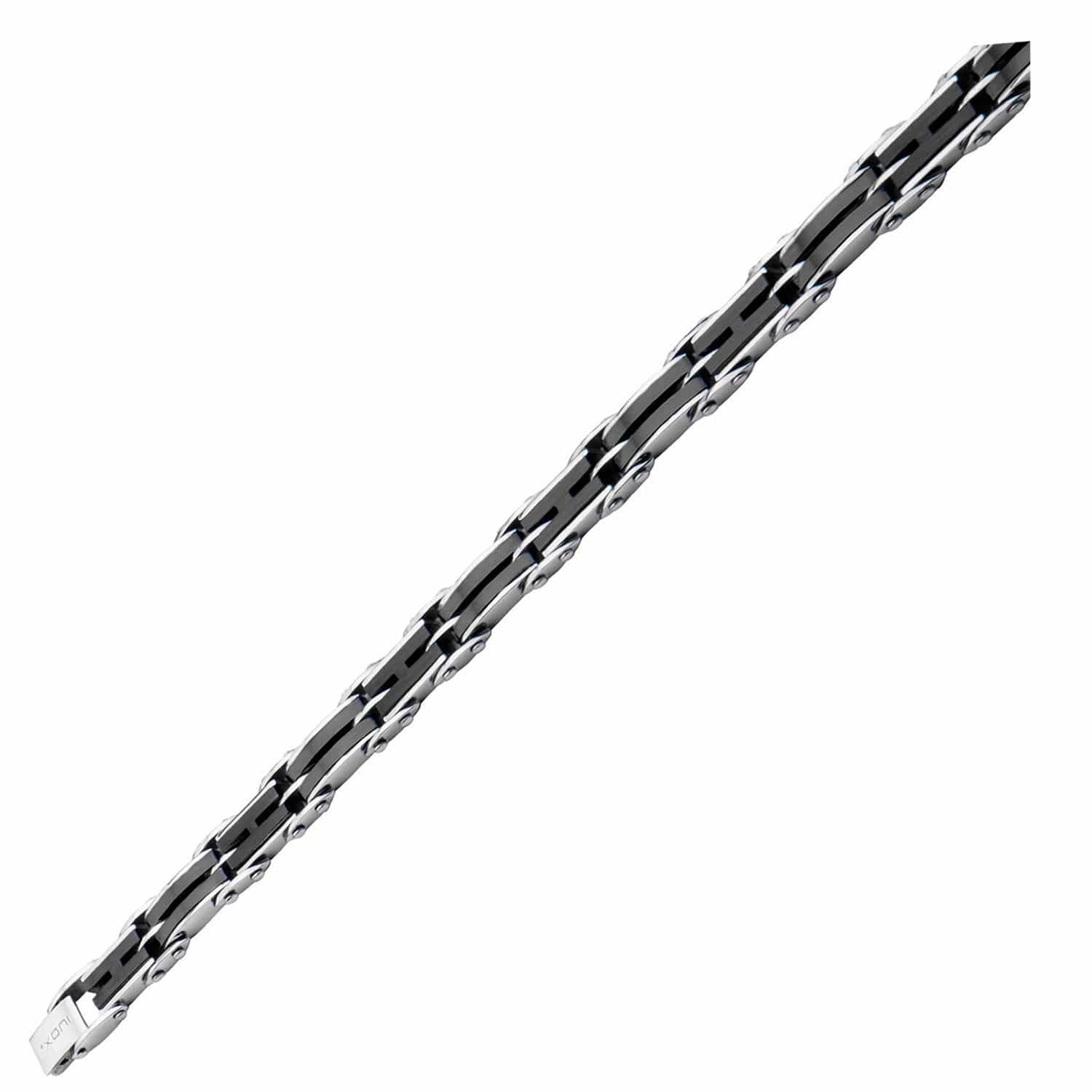 INOX JEWELRY Bracelets Black and Silver Tone Stainless Steel Reversible H-Link Bracelet BRDDS02
