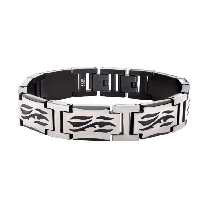 INOX JEWELRY Bracelets Black and Silver Tone Stainless Steel Tribal Cut Out Design H-Link Bracelet BR9007-875
