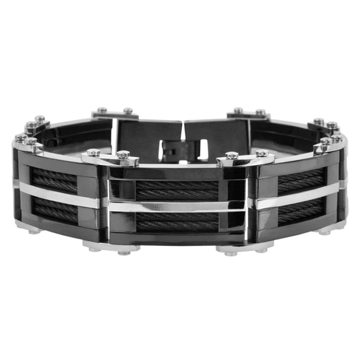 INOX JEWELRY Bracelets Black and Silver Tone Stainless Steel Urbanight Industrial Bracelet BR4229