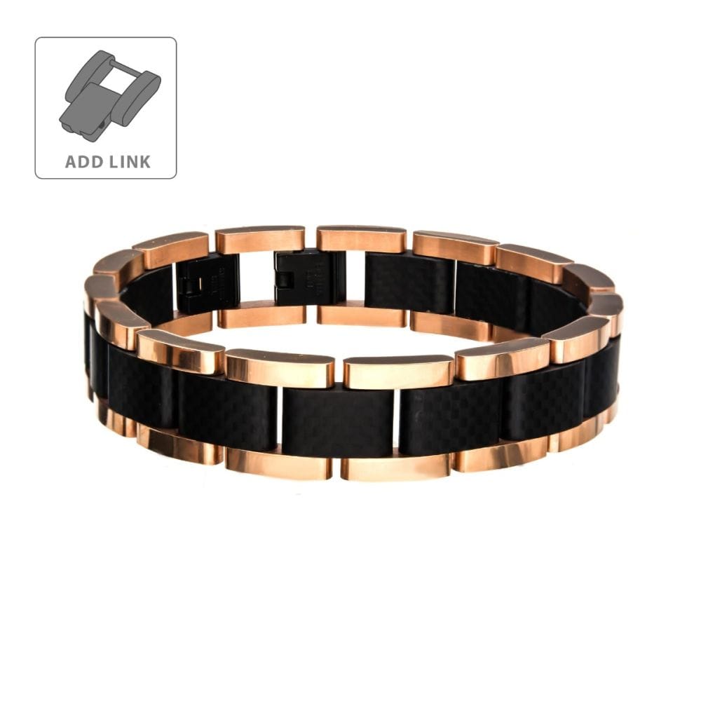 Buy Black & Rose Gold IP with Carbon Fiber Link Bracelet Online - INOX ...