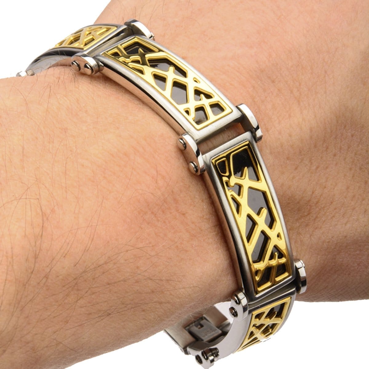 INOX JEWELRY Bracelets Black, Silver Tone and Golden Tone Stainless Steel Crown of Thorns Collection Bracelet BR14132S