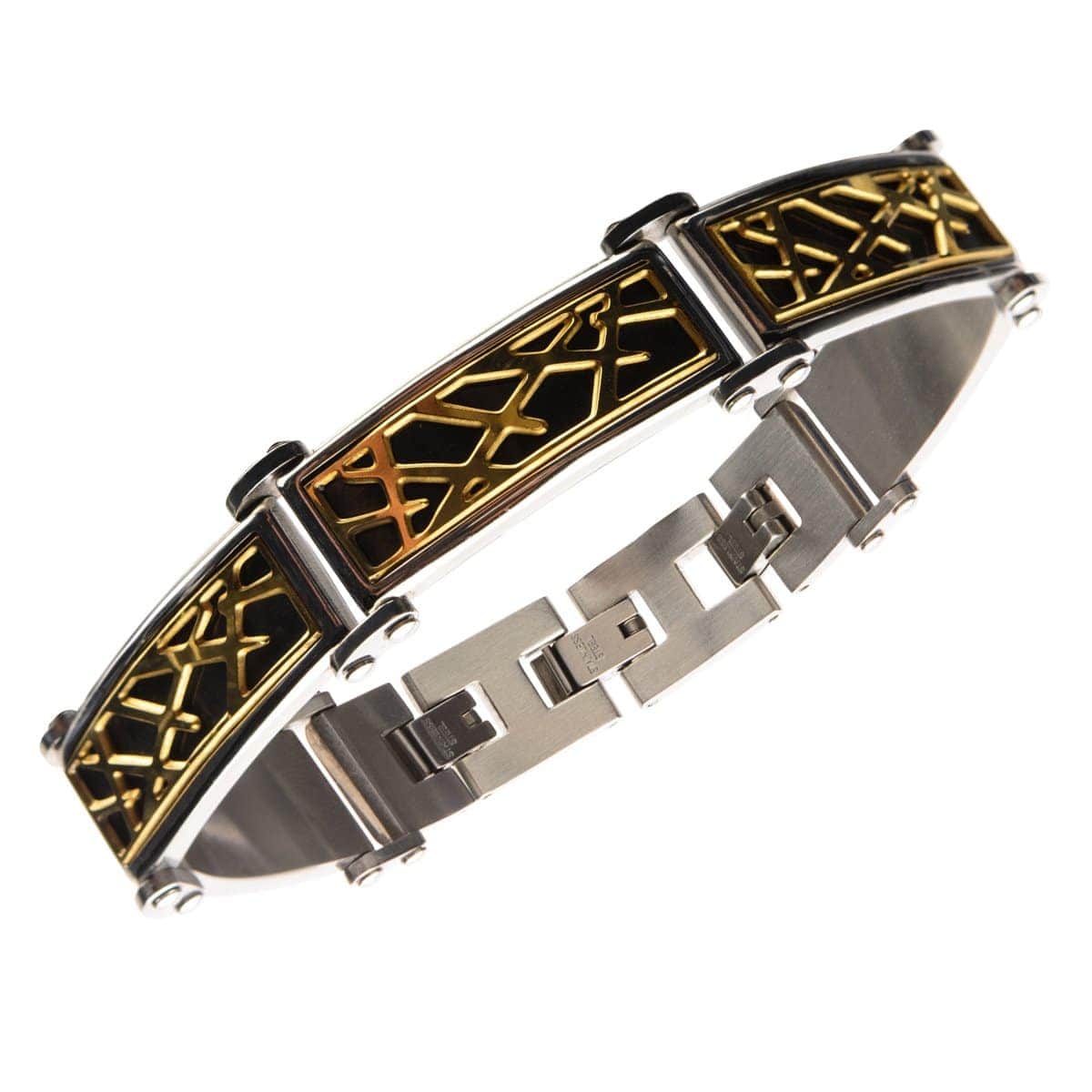 INOX JEWELRY Bracelets Black, Silver Tone and Golden Tone Stainless Steel Crown of Thorns Collection Bracelet BR14132S