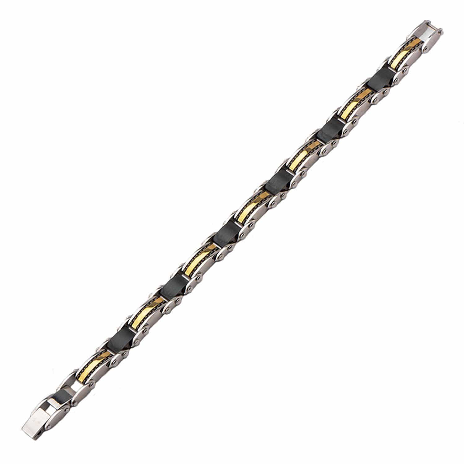 INOX JEWELRY Bracelets Black, Silver Tone and Golden Tone Stainless Steel Reversible Bracelet BRDS6