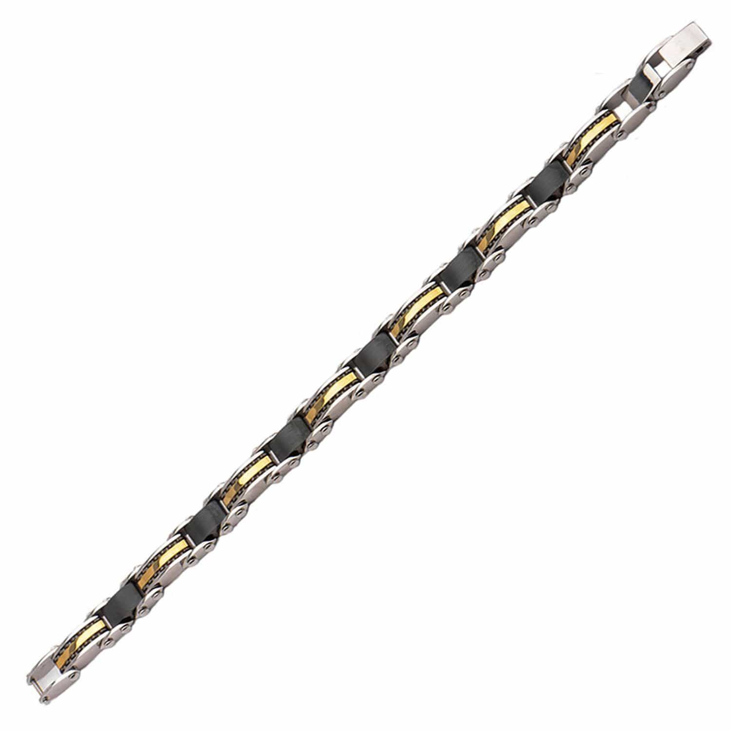 INOX JEWELRY Bracelets Black, Silver Tone and Golden Tone Stainless Steel Reversible Bracelet BRDS6