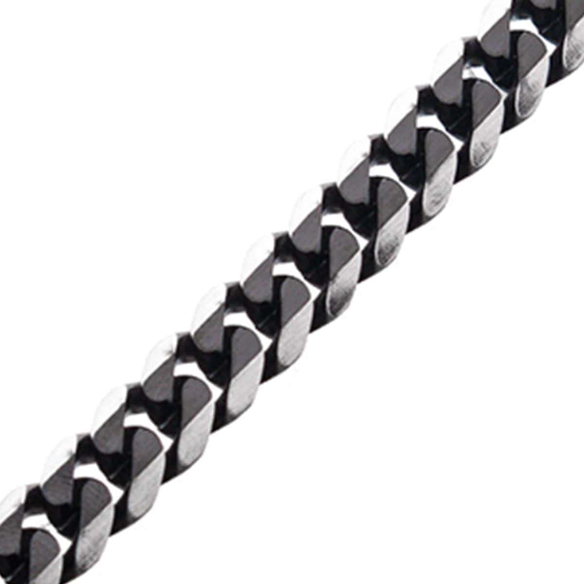INOX JEWELRY Bracelets Black Stainless Steel 8mm Diamond Curb Chain Bracelet BR27838K