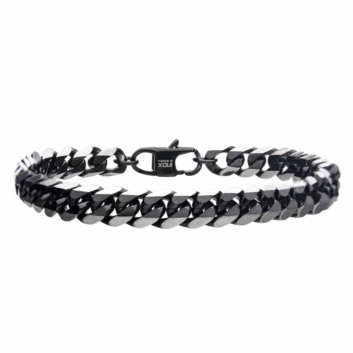 INOX JEWELRY Bracelets Black Stainless Steel 8mm Diamond Curb Chain Bracelet BR27838K