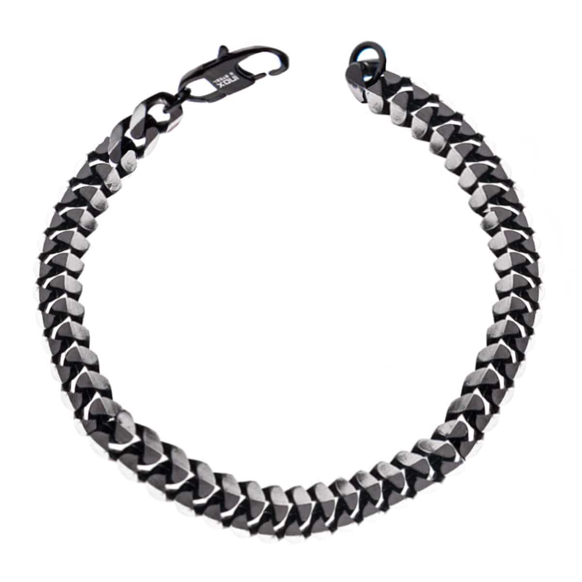 INOX JEWELRY Bracelets Black Stainless Steel 8mm Diamond Curb Chain Bracelet BR27838K
