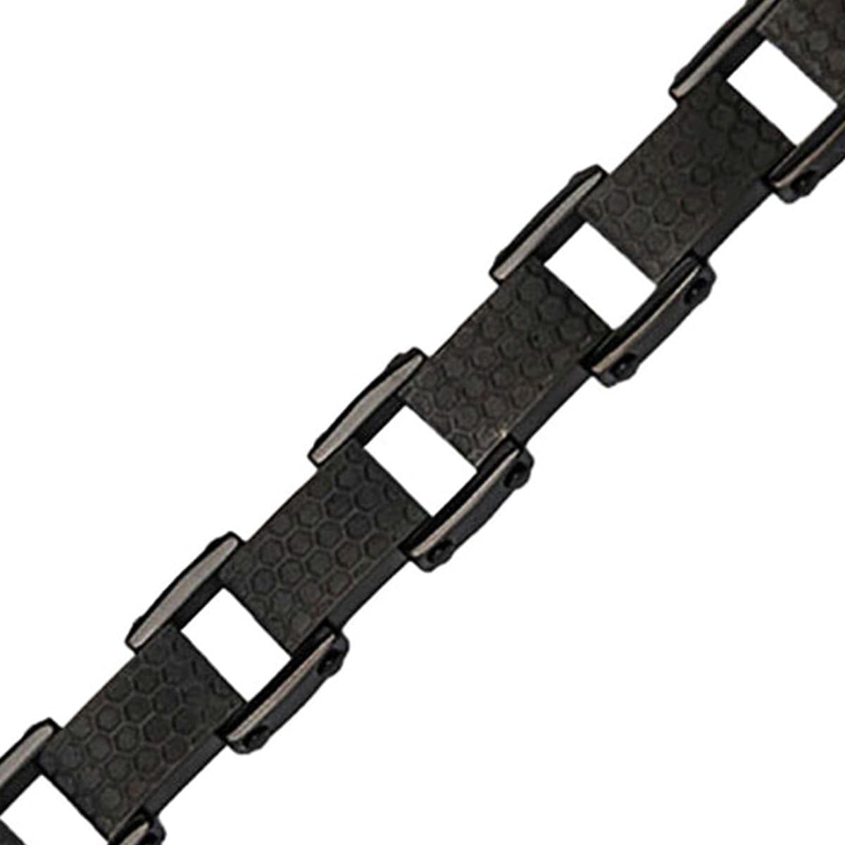 INOX JEWELRY Bracelets Black Stainless Steel Adjustable Honeycomb Link Bracelet BR11267