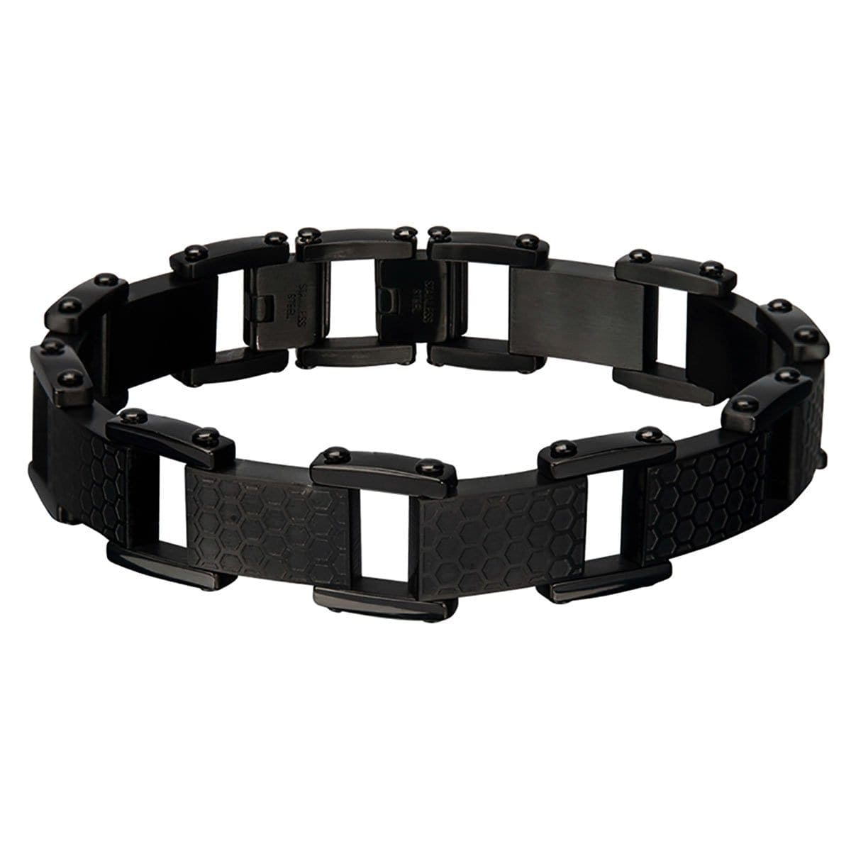 INOX JEWELRY Bracelets Black Stainless Steel Adjustable Honeycomb Link Bracelet BR11267