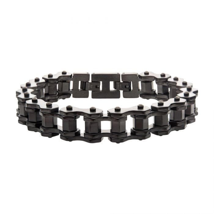 INOX JEWELRY Bracelets Black Stainless Steel Bike Chain Bracelet BR36915K-85