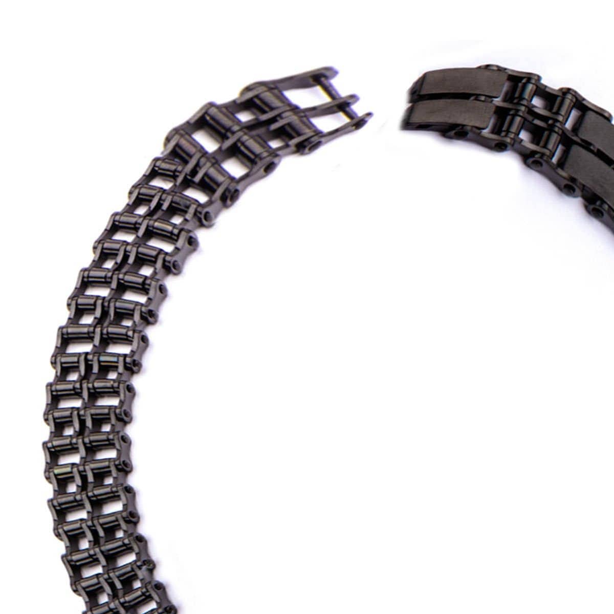 INOX JEWELRY Bracelets Black Stainless Steel Double Motorcycle Chain Adjustable Bracelet BR2080