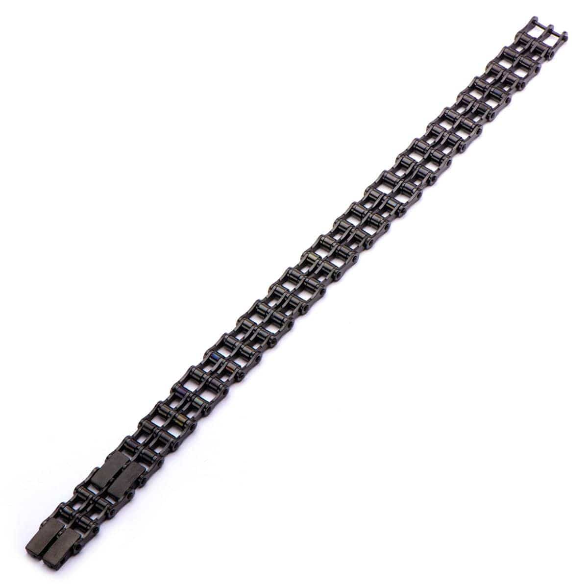 INOX JEWELRY Bracelets Black Stainless Steel Double Motorcycle Chain Adjustable Bracelet BR2080