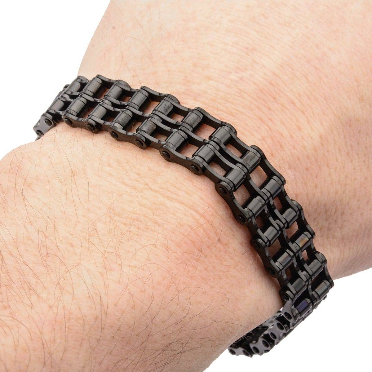 INOX JEWELRY Bracelets Black Stainless Steel Double Motorcycle Chain Adjustable Bracelet BR2080