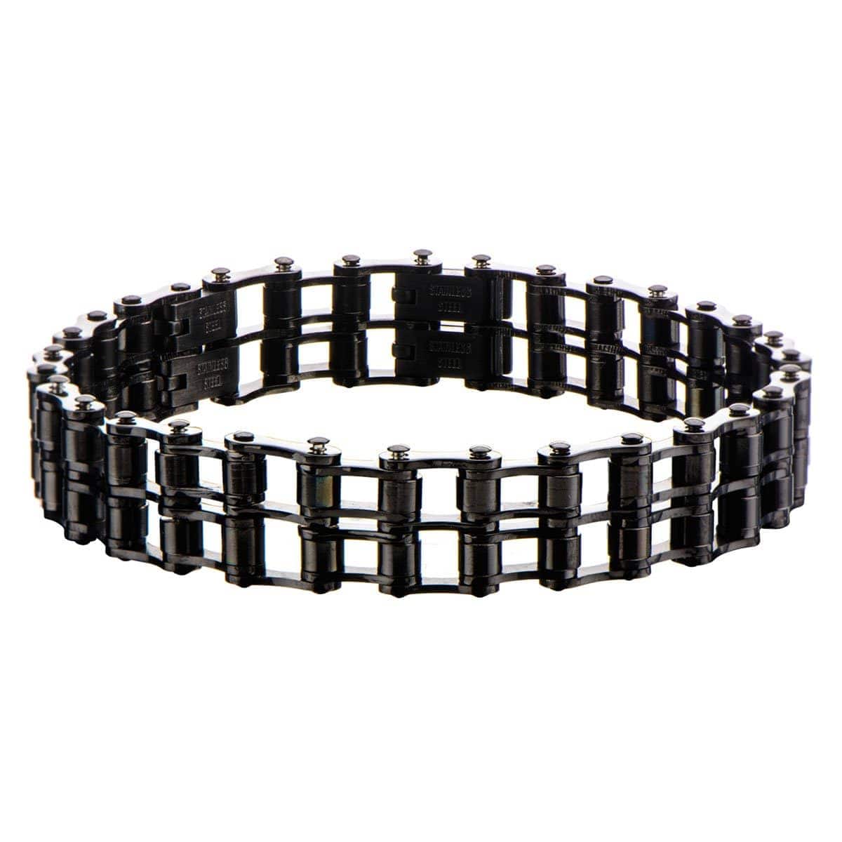INOX JEWELRY Bracelets Black Stainless Steel Double Motorcycle Chain Adjustable Bracelet BR2080