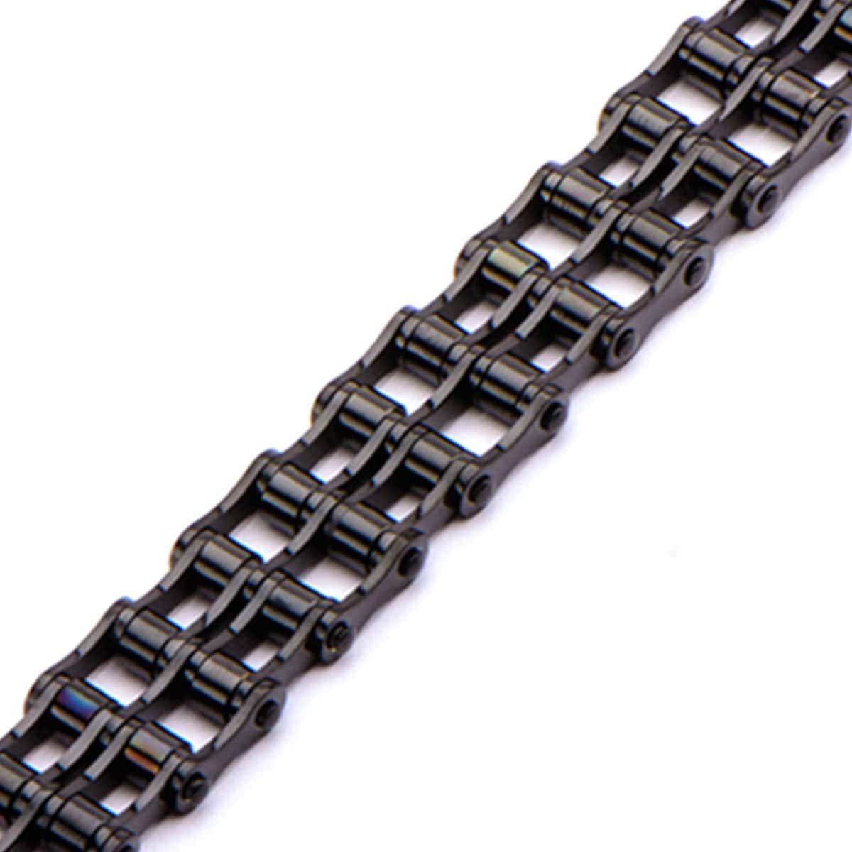 INOX JEWELRY Bracelets Black Stainless Steel Double Motorcycle Chain Adjustable Bracelet BR2080