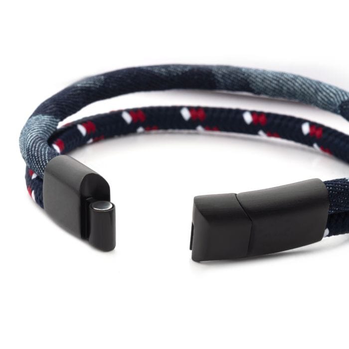 INOX JEWELRY Bracelets Black Stainless Steel with Nylon Cord Denim Stacking Duo Bracelet BRM1001