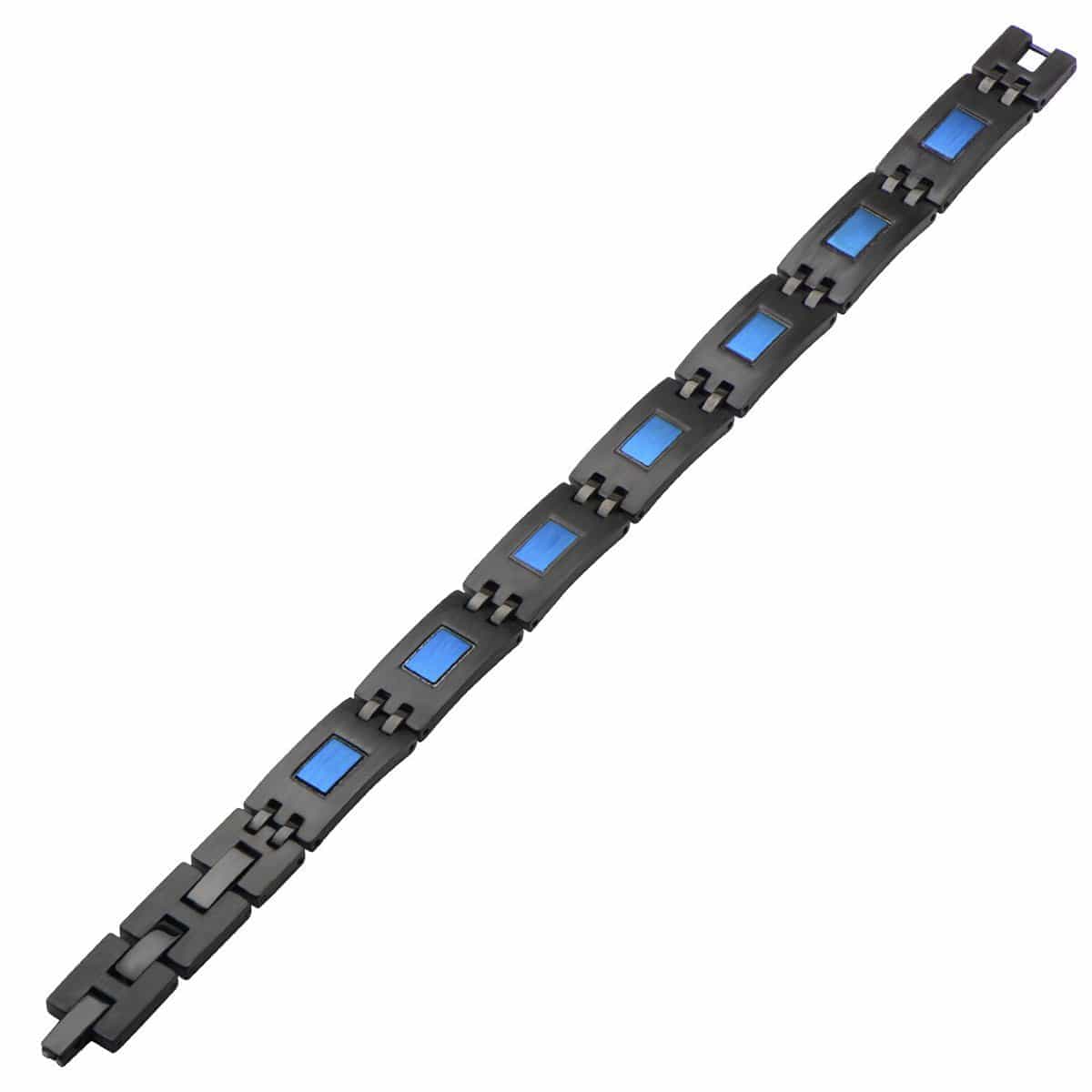 INOX JEWELRY Bracelets Blue and Black Stainless Steel Bold Rectangle Link Bracelet BR16669