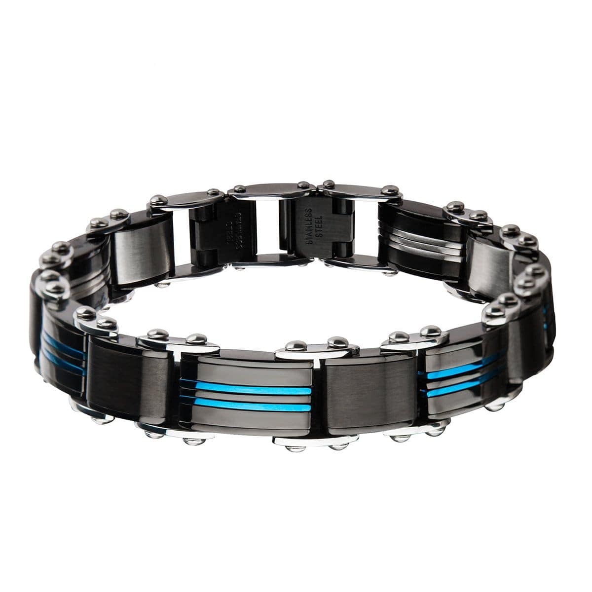 INOX JEWELRY Bracelets Blue and Black Stainless Steel Reversible Bracelet BR175112