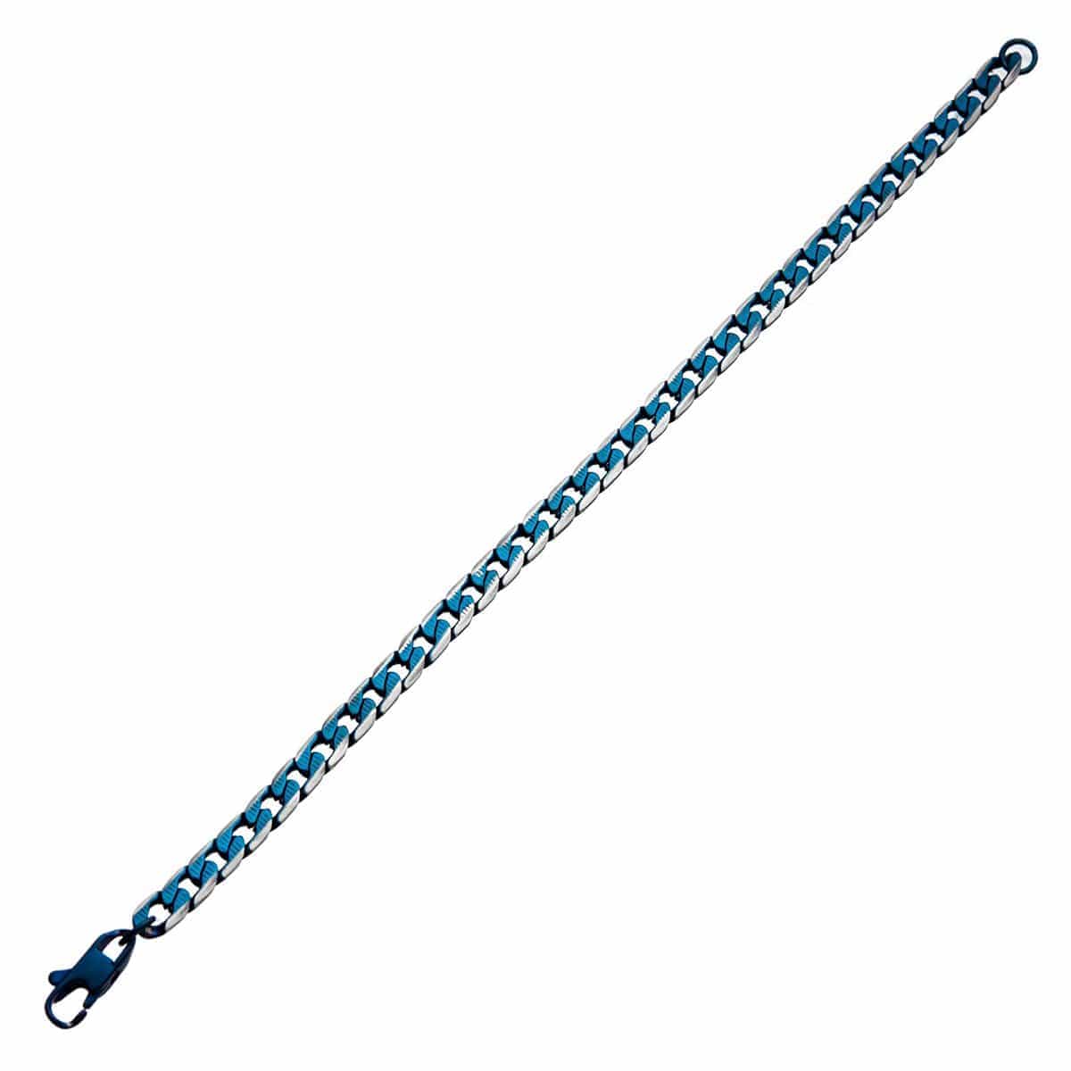 INOX JEWELRY Bracelets Blue and Silver Tone Stainless Steel 6mm Curb Cuban Chain Bracelet BR27851BL