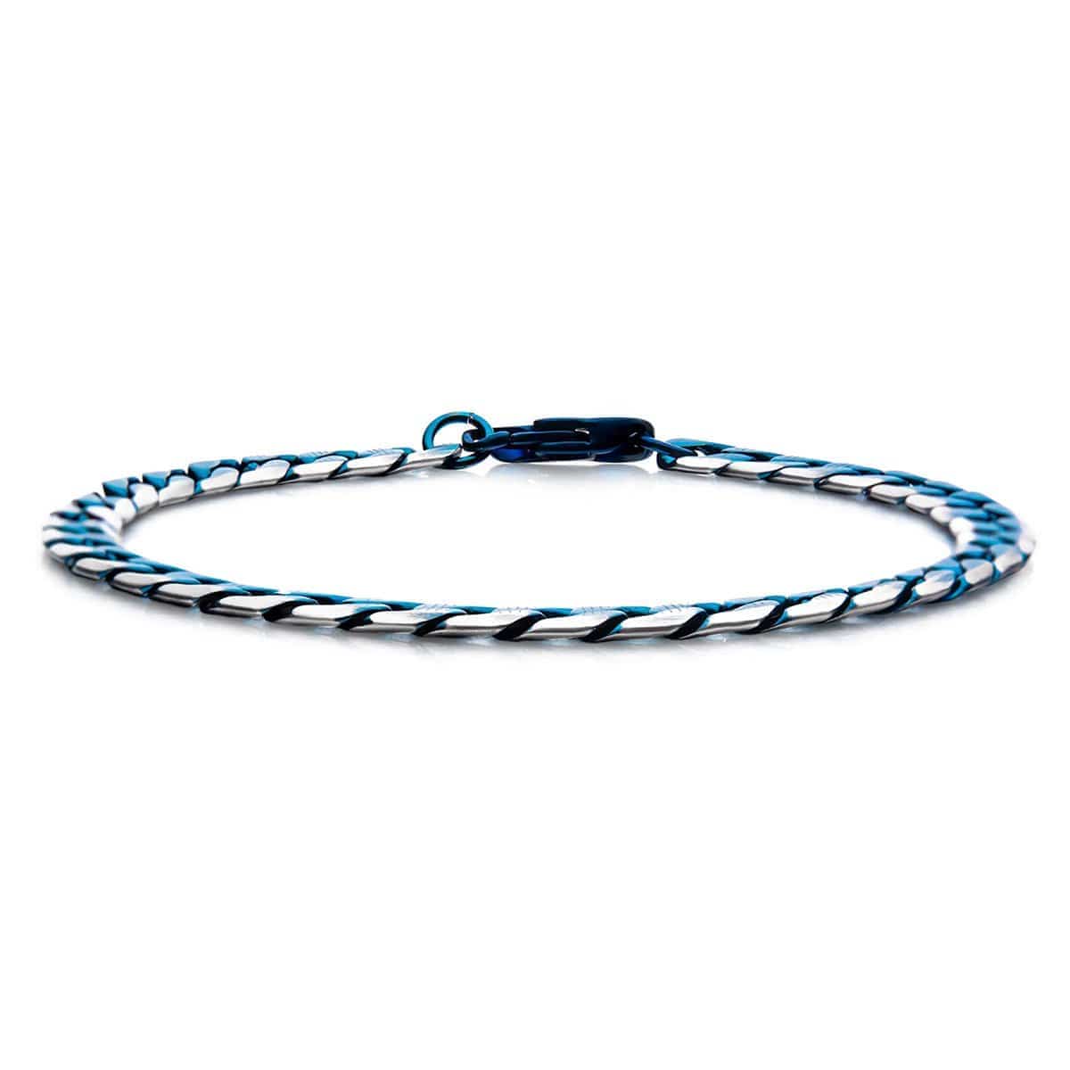 INOX JEWELRY Bracelets Blue and Silver Tone Stainless Steel 6mm Curb Cuban Chain Bracelet BR27851BL
