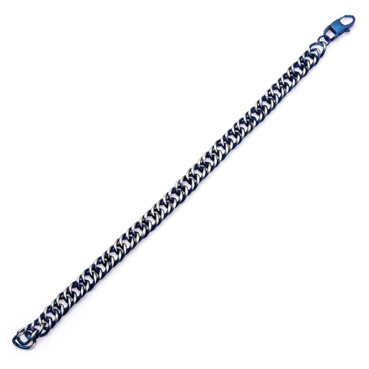 INOX JEWELRY Bracelets Blue and Silver Tone Stainless Steel Denim Fade Curb Chain Bracelet BR7622B