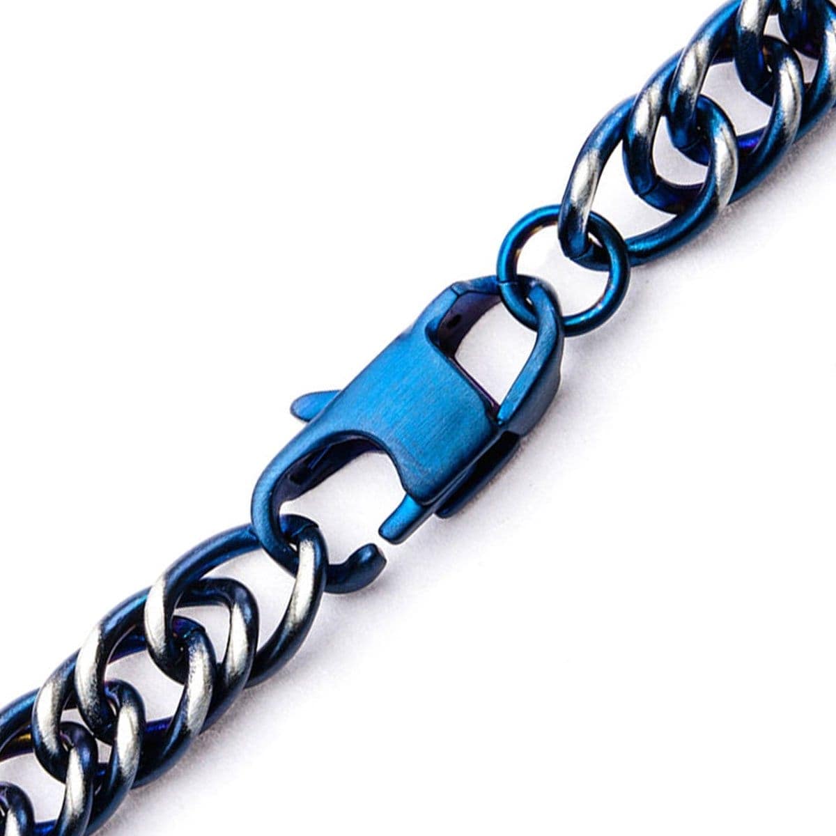 INOX JEWELRY Bracelets Blue and Silver Tone Stainless Steel Denim Fade Curb Chain Bracelet BR7622B