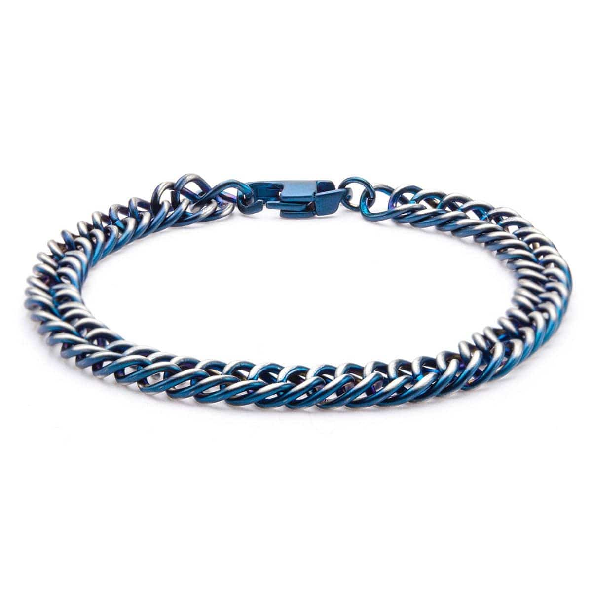 INOX JEWELRY Bracelets Blue and Silver Tone Stainless Steel Denim Fade Curb Chain Bracelet BR7622B
