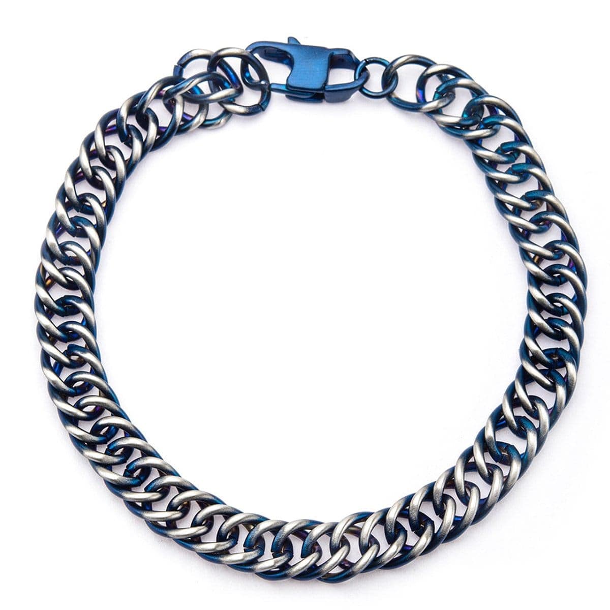 INOX JEWELRY Bracelets Blue and Silver Tone Stainless Steel Denim Fade Curb Chain Bracelet BR7622B