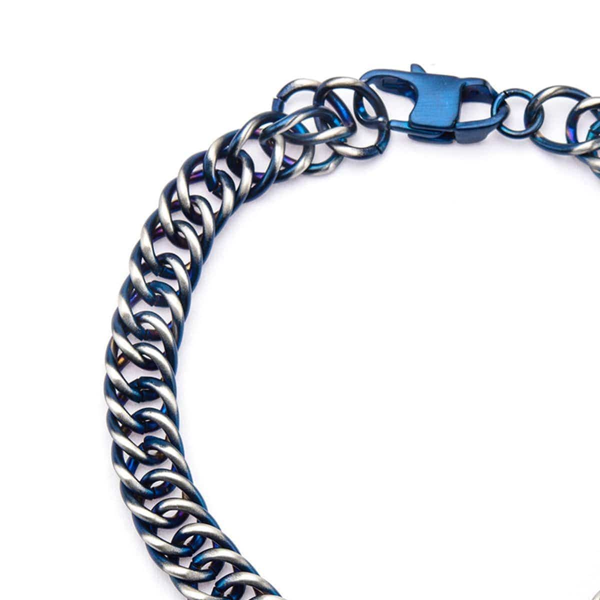 INOX JEWELRY Bracelets Blue and Silver Tone Stainless Steel Denim Fade Curb Chain Bracelet BR7622B