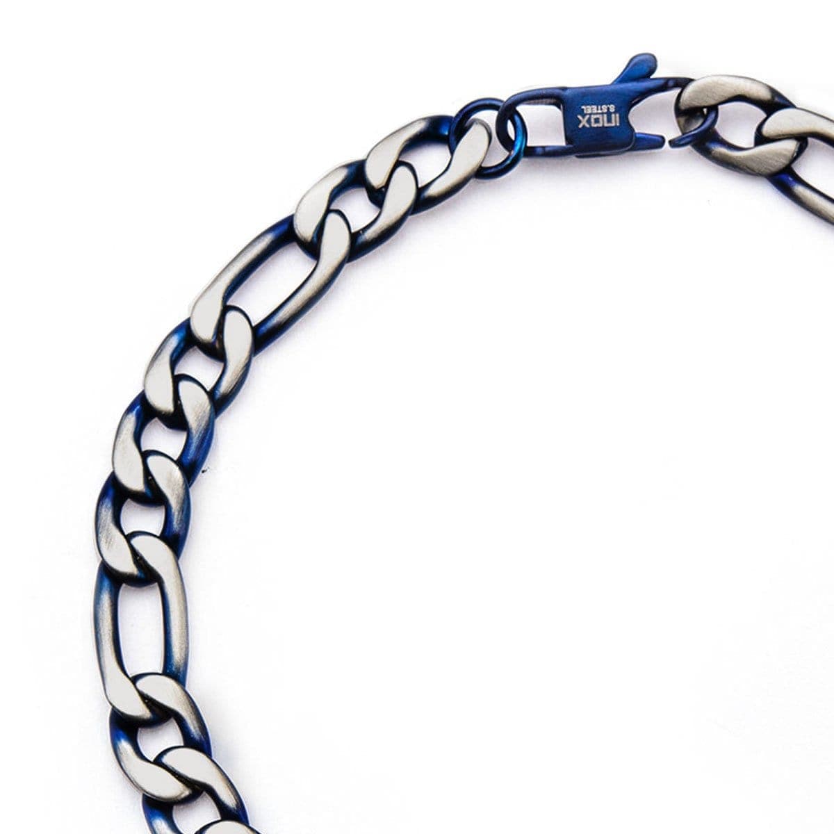 INOX JEWELRY Bracelets Blue and Silver Tone Stainless Steel Figaro Chain Denim Fade Bracelet BR7629B