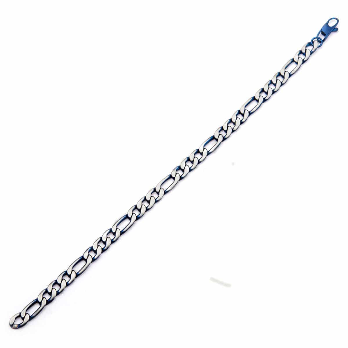 INOX JEWELRY Bracelets Blue and Silver Tone Stainless Steel Figaro Chain Denim Fade Bracelet BR7629B