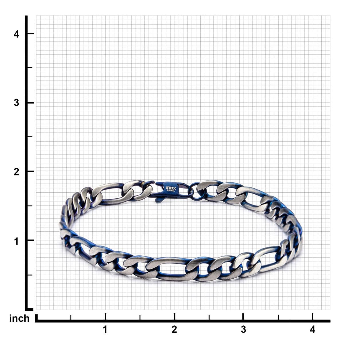 INOX JEWELRY Bracelets Blue and Silver Tone Stainless Steel Figaro Chain Denim Fade Bracelet BR7629B