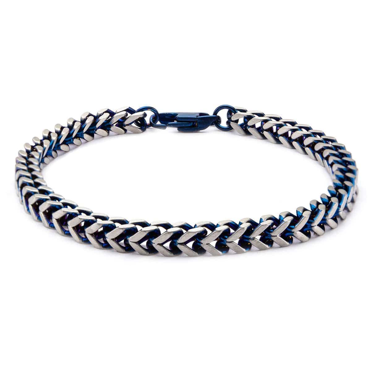 INOX JEWELRY Bracelets Blue and Silver Tone Stainless Steel Franco Chain Denim Fade Bracelet BR7624B