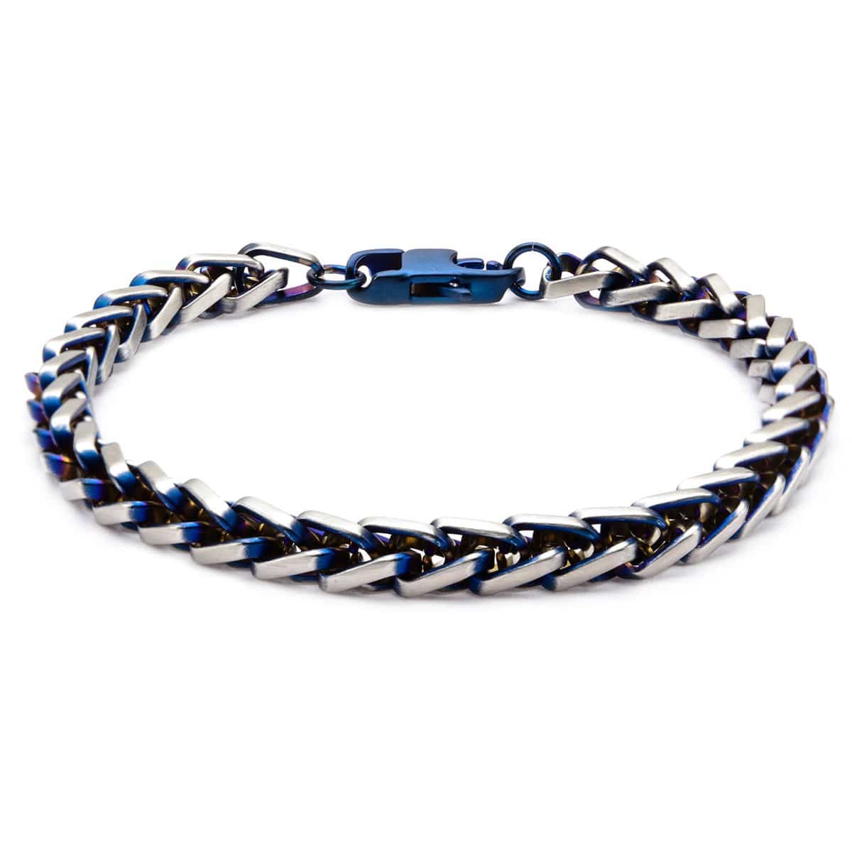 INOX JEWELRY Bracelets Blue and Silver Tone Stainless Steel Rounded Franco Chain Denim Fade Bracelet BR7626B