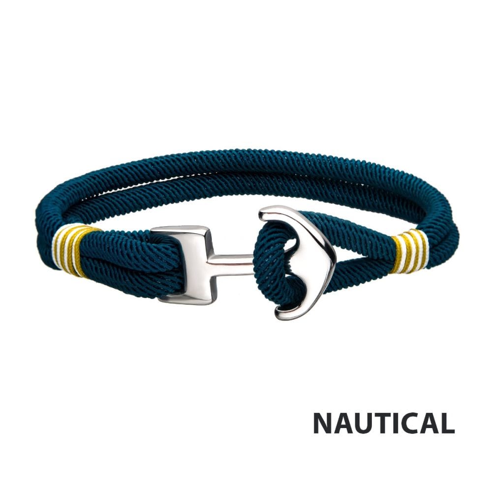 INOX JEWELRY Bracelets Blue Paracord Rope with Steel Anchor Clasp Bracelet BR32010