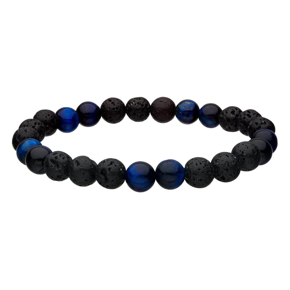 INOX JEWELRY Bracelets Blue Tiger&#39;s Eye with Black Molten Lava Bead Bracelet BR138TEB