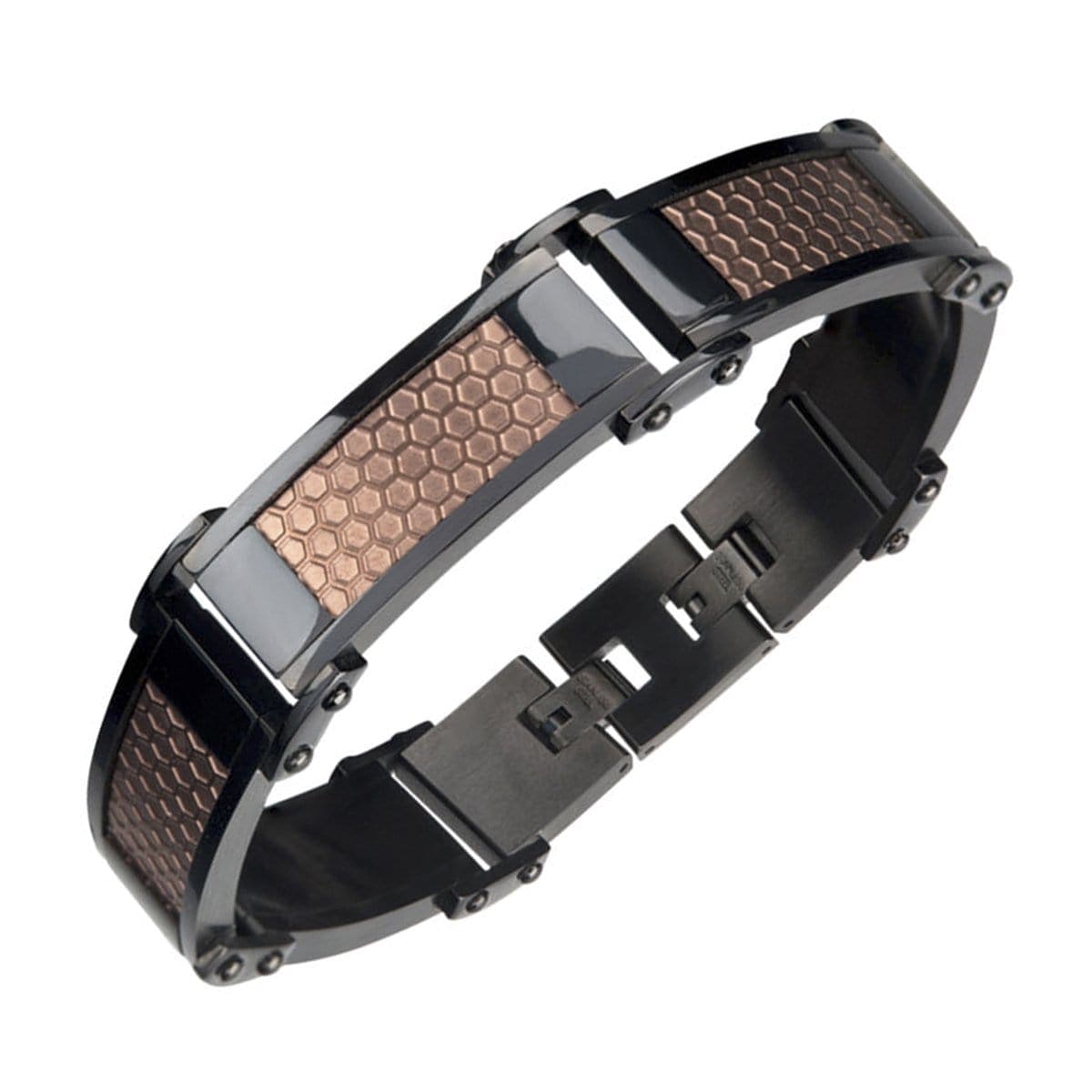 INOX JEWELRY Bracelets Brown and Black Stainless Steel Honeycomb Bracelet BR11266