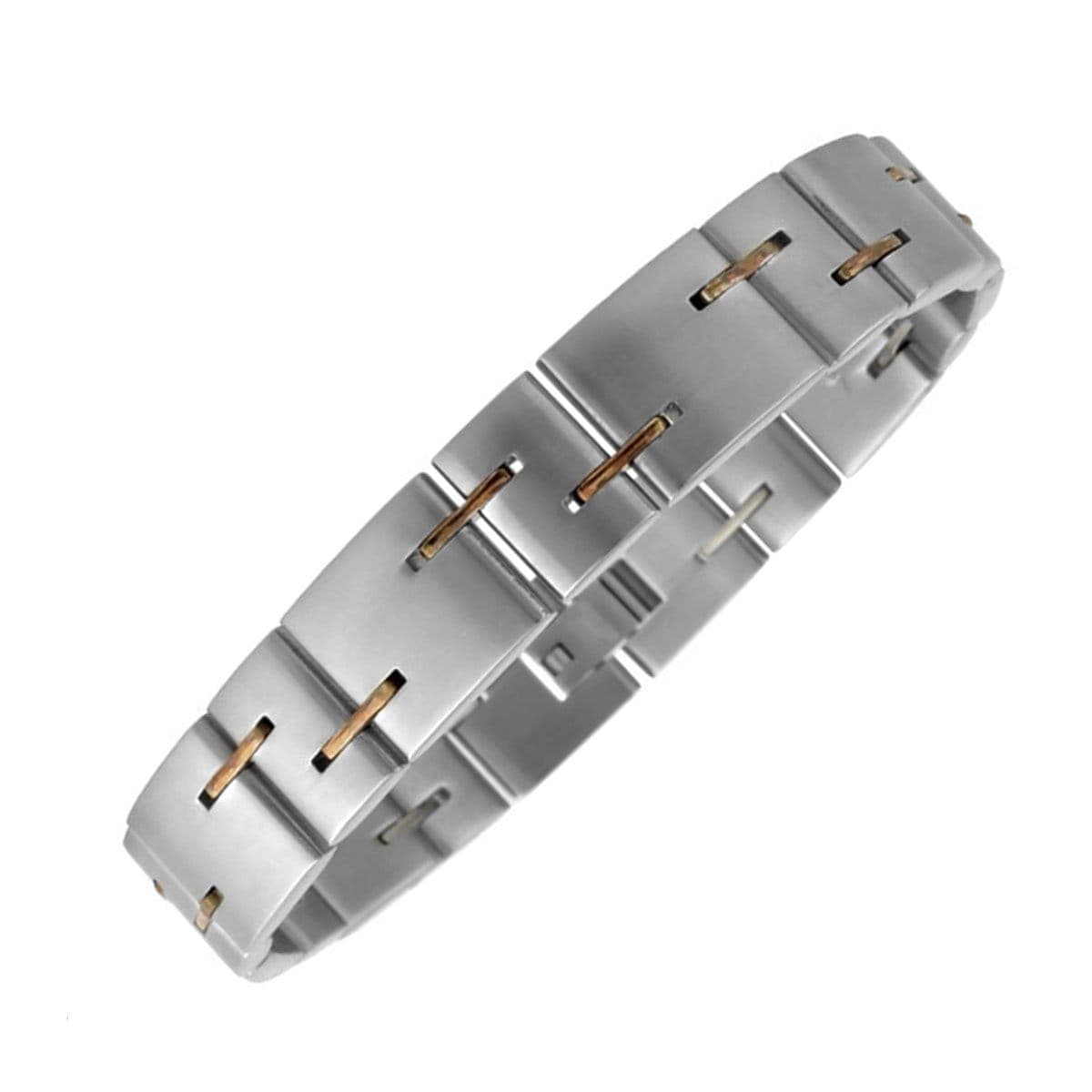 INOX JEWELRY Bracelets Brown and Silver Tone Stainless Steel Link Bracelet BR423