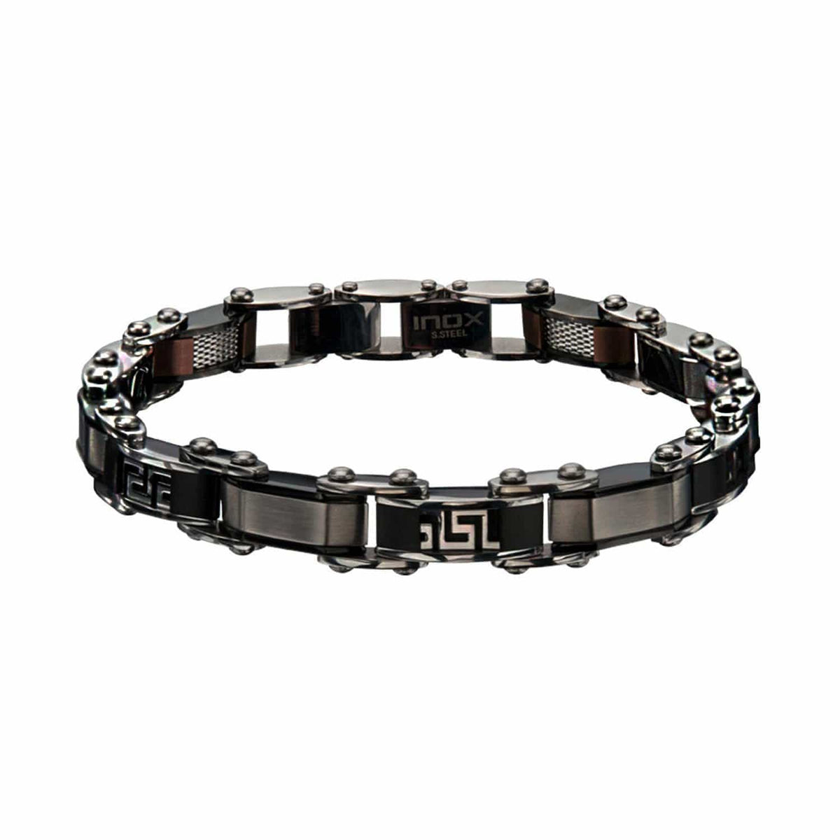 INOX JEWELRY Bracelets Brown, Black and Silver Tone Stainless Steel Reversible Bracelet BRDS3