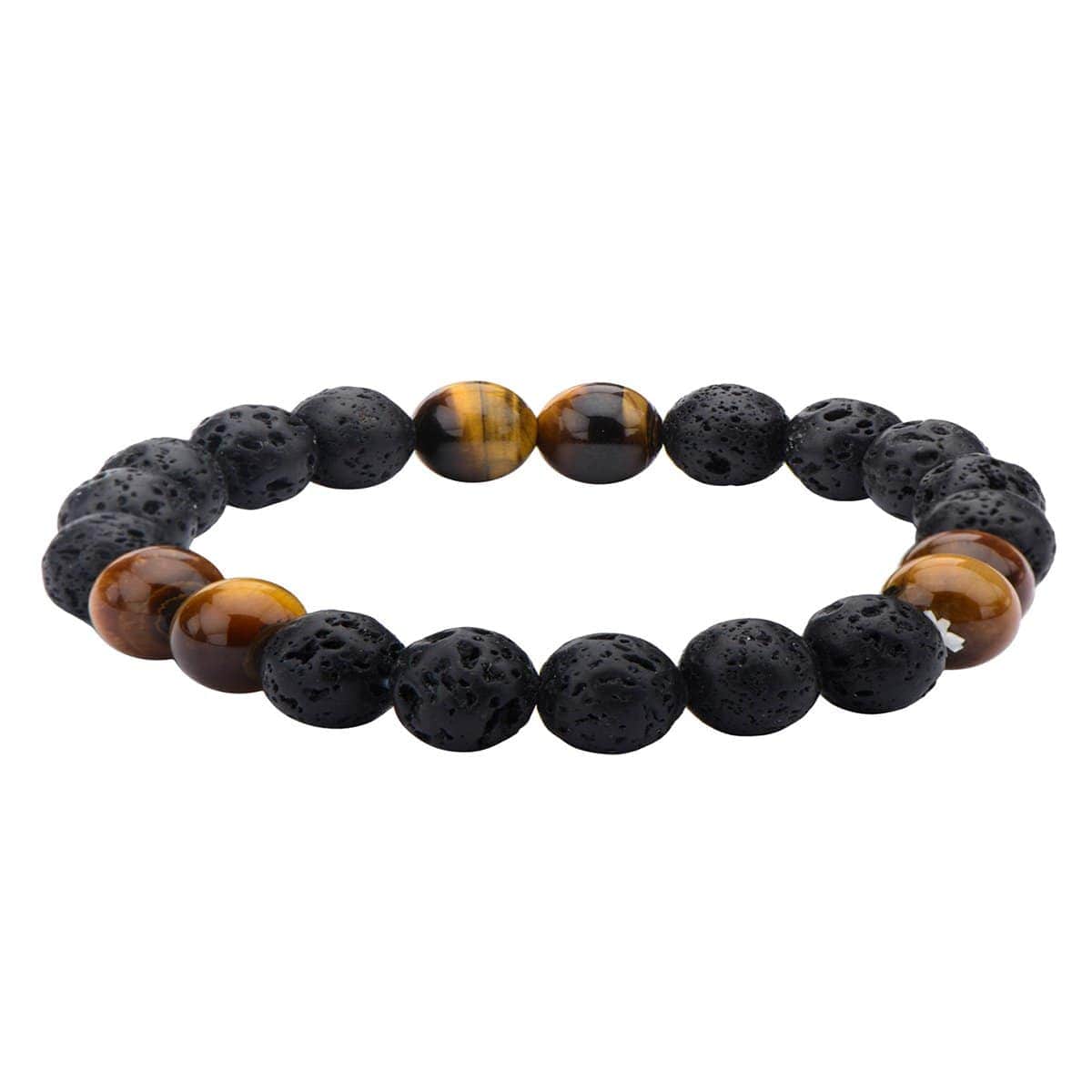 INOX JEWELRY Bracelets Brown Tiger Eye with Black Molten Lava Bead Bracelet BR137