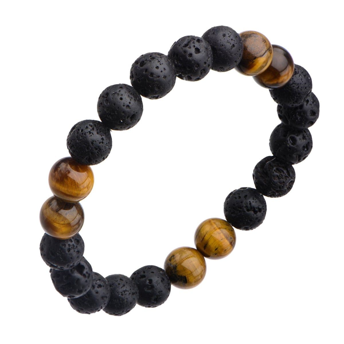 INOX JEWELRY Bracelets Brown Tiger Eye with Black Molten Lava Bead Bracelet BR137