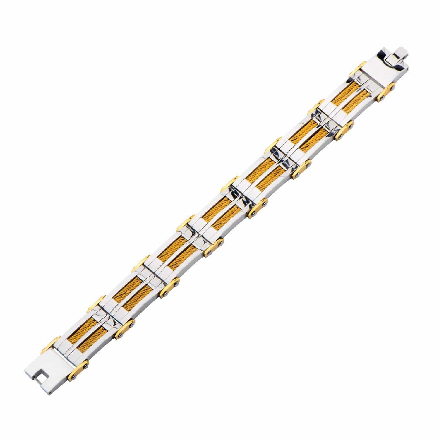 INOX JEWELRY Bracelets Gold & Silver Stainless Steel Exposed Inlaid Cable Link Bracelet BR4229G