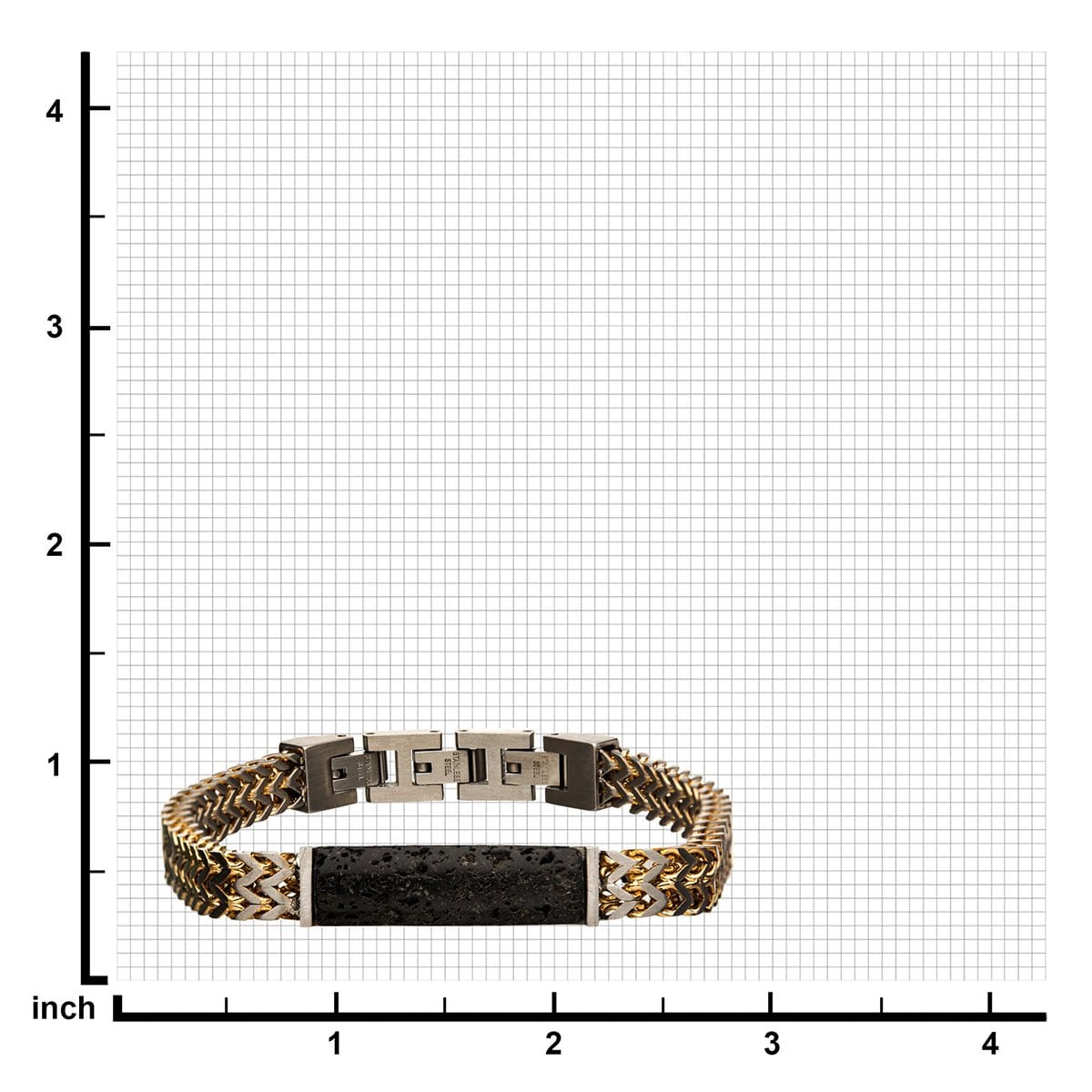 INOX JEWELRY Bracelets Gold Stainless Steel with Black Lava Stone ID Tag Double Franco Chain Bracelet BR30268GDLAVA