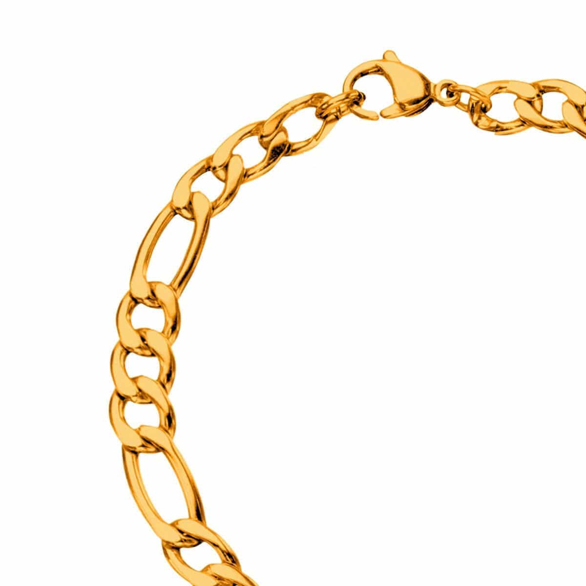 INOX JEWELRY Bracelets Golden Tone Stainless Steel 5.6mm Figaro Chain Bracelet BR116G