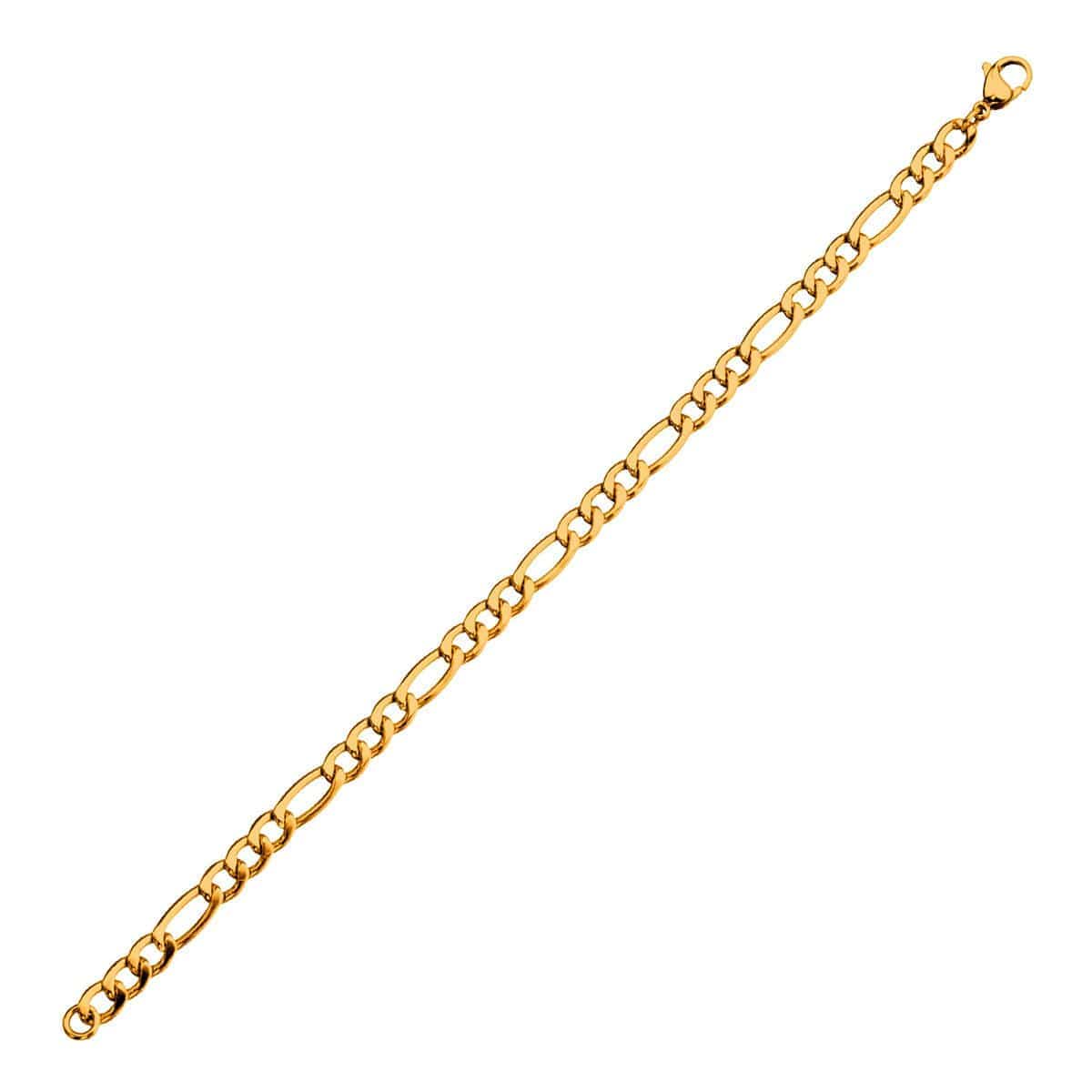 INOX JEWELRY Bracelets Golden Tone Stainless Steel 5.6mm Figaro Chain Bracelet BR116G