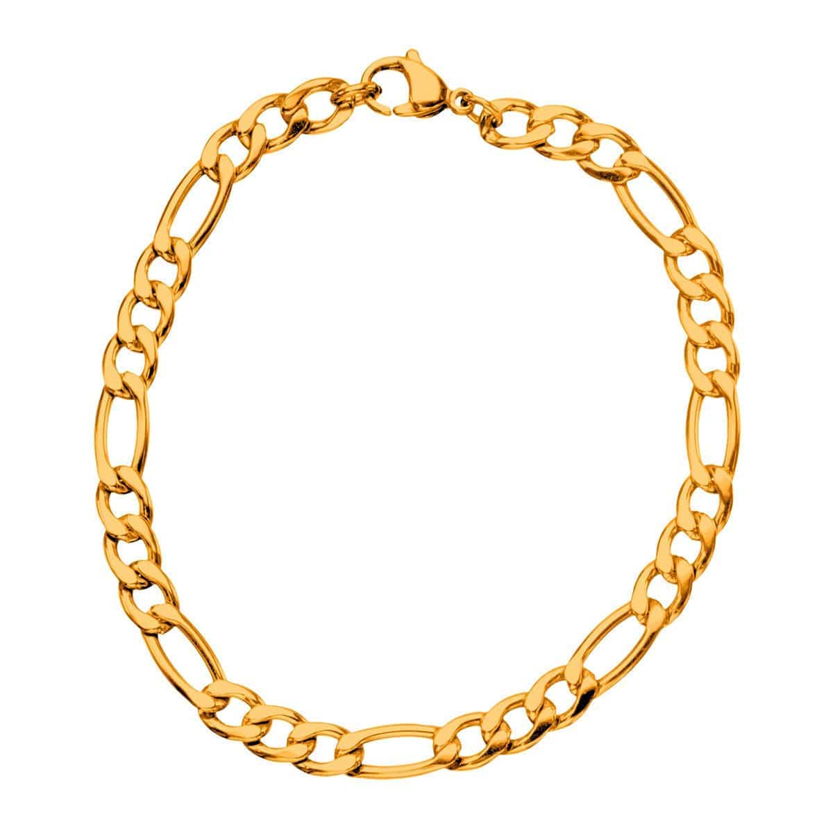 INOX JEWELRY Bracelets Golden Tone Stainless Steel 5.6mm Figaro Chain Bracelet BR116G