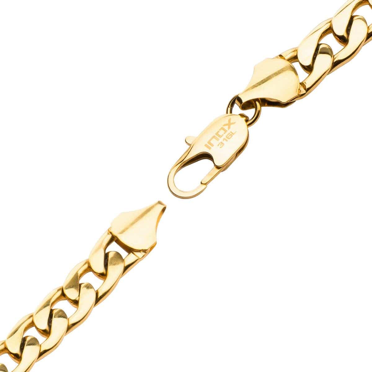 INOX JEWELRY Bracelets Golden Tone Stainless Steel Diamond Cut Curb Chain Bracelet BRGP107