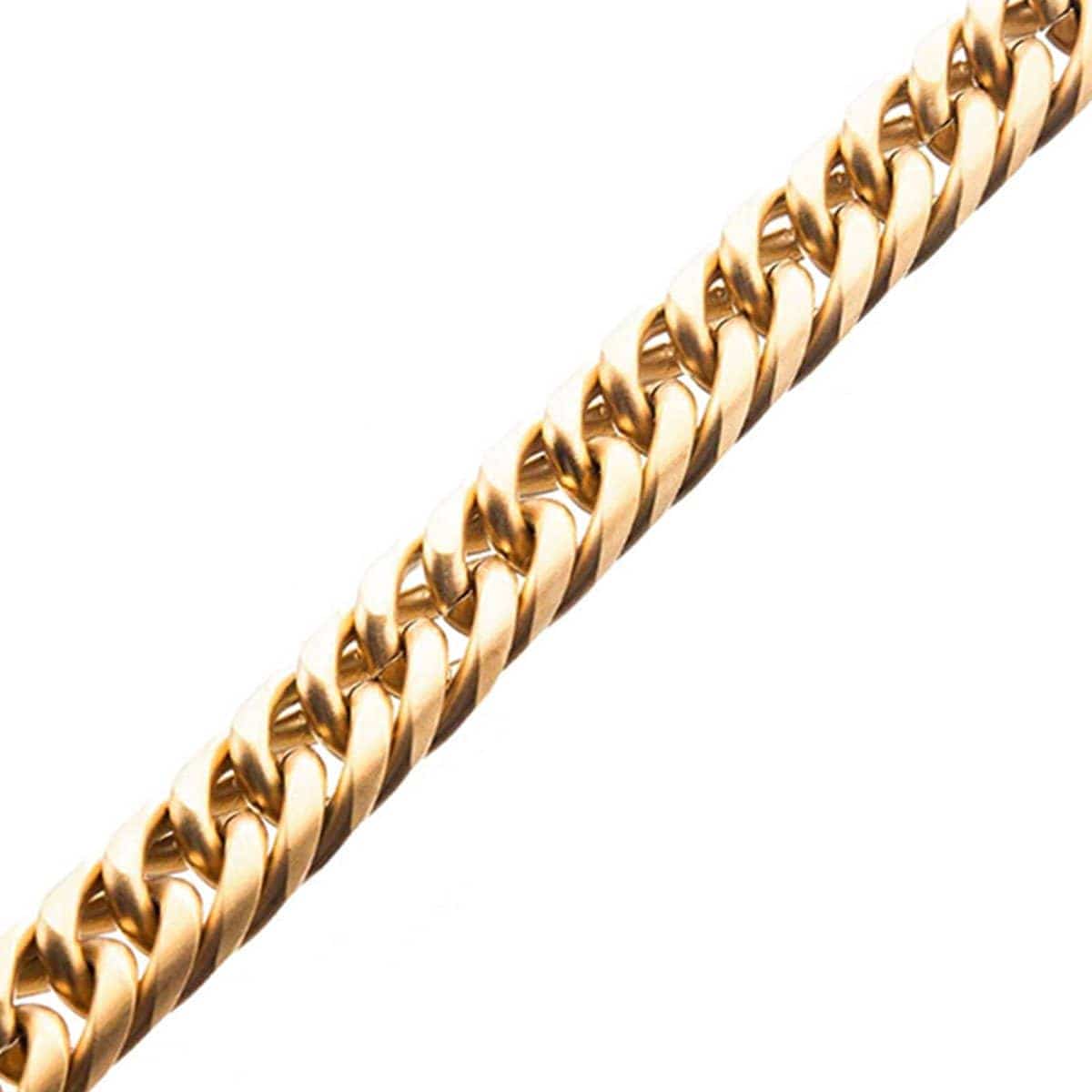 INOX JEWELRY Bracelets Golden Tone Stainless Steel Matte Finish New England Cuban Chain Bracelet BR470215MGD
