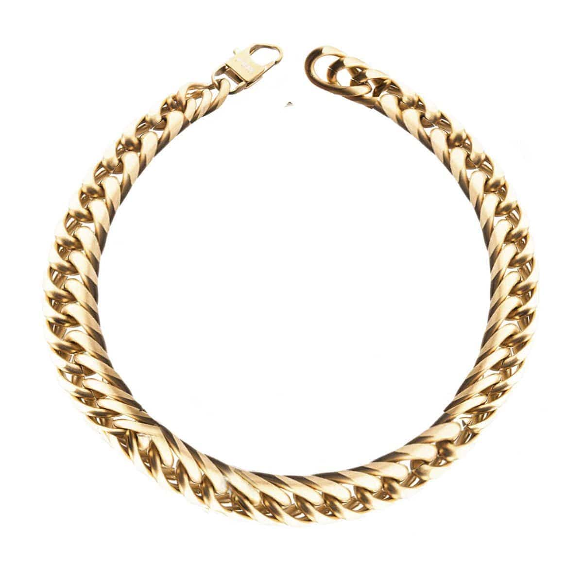 INOX JEWELRY Bracelets Golden Tone Stainless Steel Matte Finish New England Cuban Chain Bracelet BR470215MGD